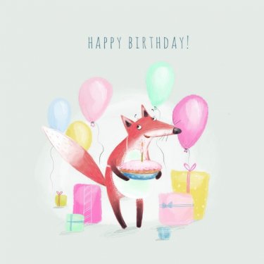 Открытка Cardsi - Fox with Cake (Happy Birthday!) №2376